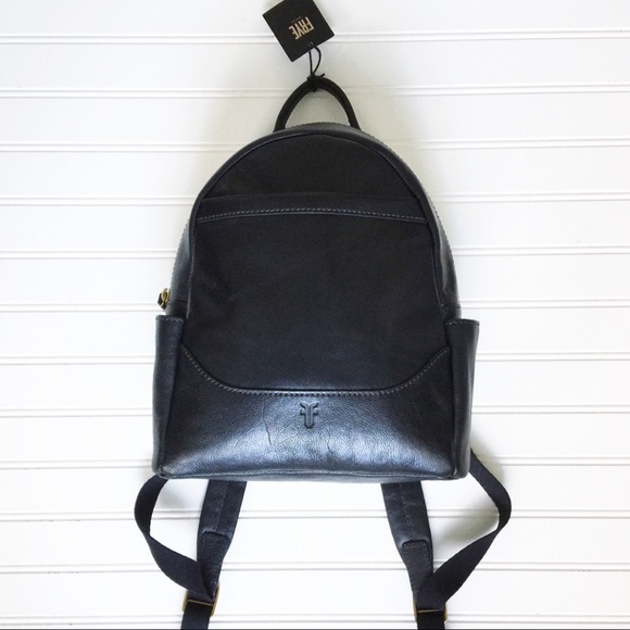 frye black leather backpack